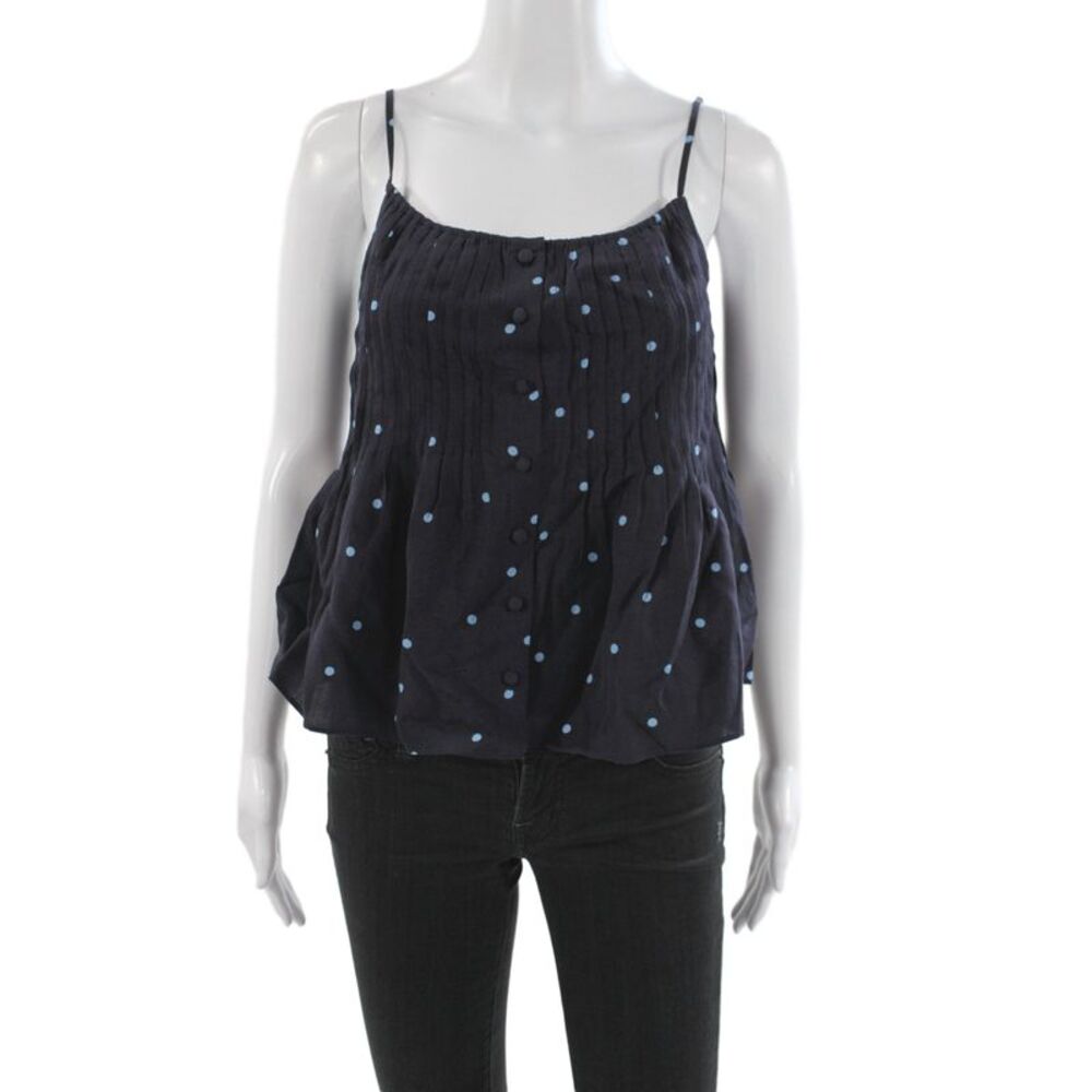 Fabrique Women Camisole Blue Polka Dot Scoop Neck Lyocell Size PXS
